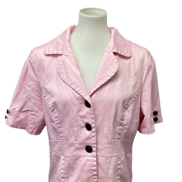 Live A Little Womens XL Cotton Blend Pink Short Sleeve Button Up Jacket Blouse - Picture 2 of 6